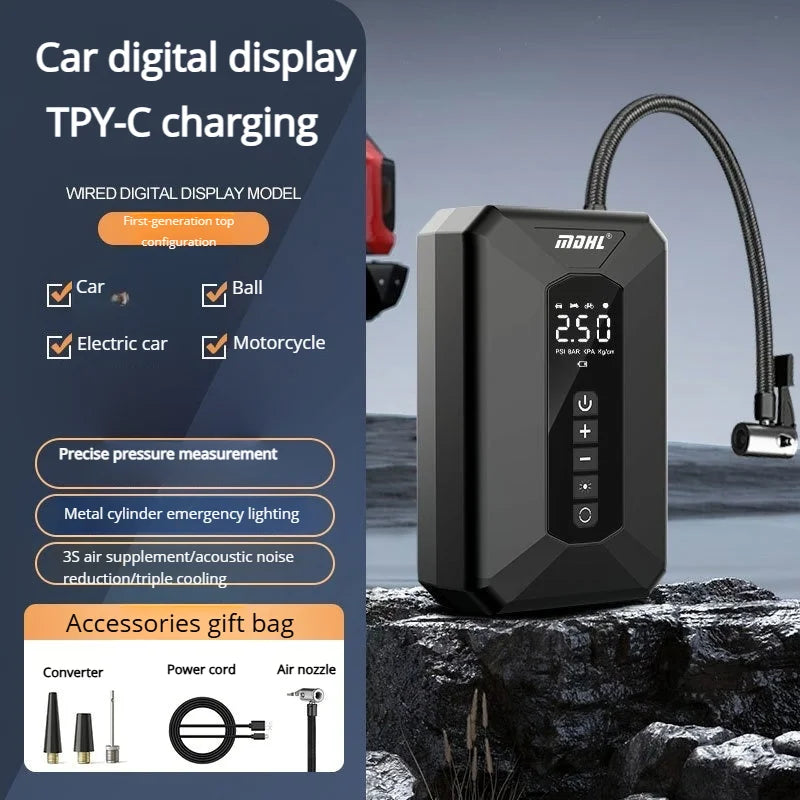 Cordless Air Compressor Smart Digital Inflator With Emergency Light For Cars Bikes Home